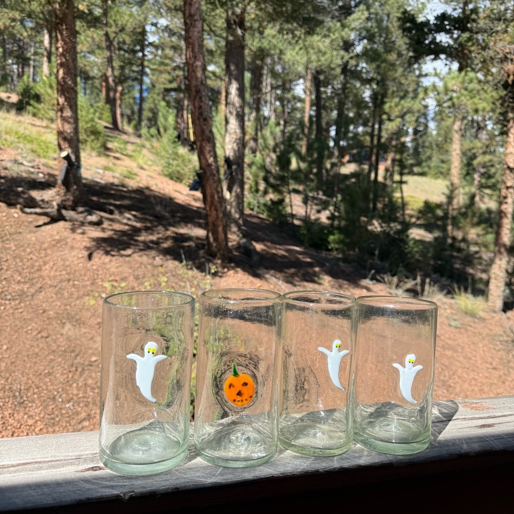 Anthropologie Anthro Halloween Ghost and Pumpkin Glass Set of 4 Retired
